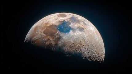 A celestial body moon is visible against a dark black background.