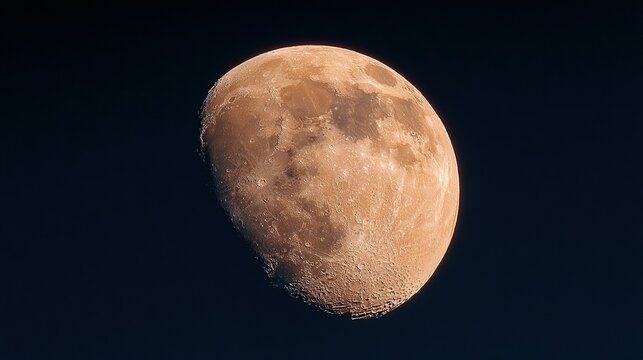 Waxing gibbous moon with visible craters against a dark blue night sky.