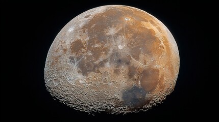 A detailed view of the moon against a black background shows surface features.