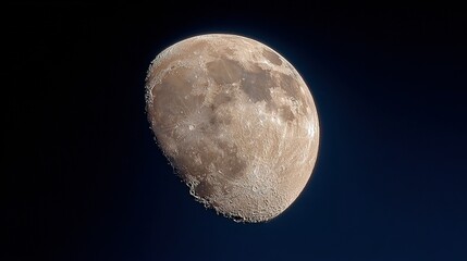 Moon in space shows craters and texture against a dark background.