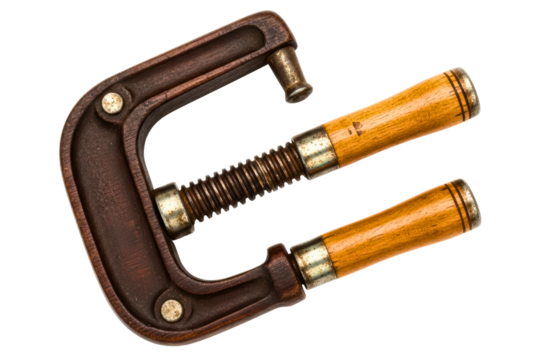 Vintage wooden handle clamp tool for carpentry and woodwork isolated with transparent background - Powered by Adobe