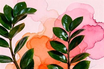 Obraz premium GreenLeavesOnColorfulBackground