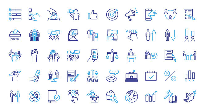 Politics and democracy icon set. Thin line editable stroke icons