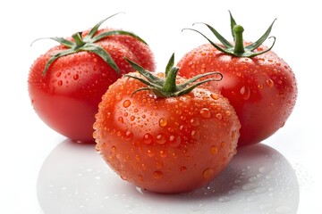 Fresh Tomatoes with Water Drops on White