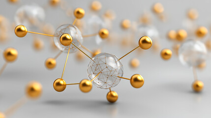 Abstract molecular structure connection with gold spheres network