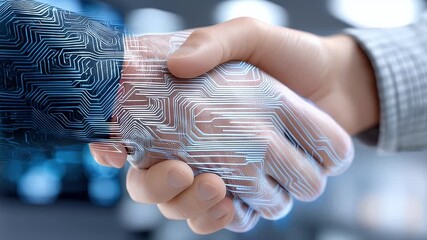 Digital technology partnership handshake conceptual illustration - Powered by Adobe