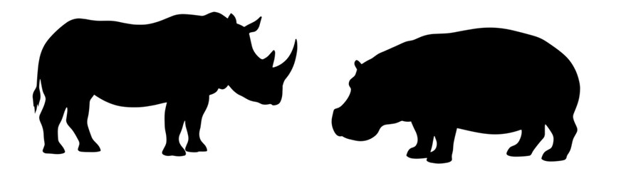 Majestic rhino and hippopotamus silhouettes showcasing African wildlife, perfect for conservation awareness and impactful environmental design projects