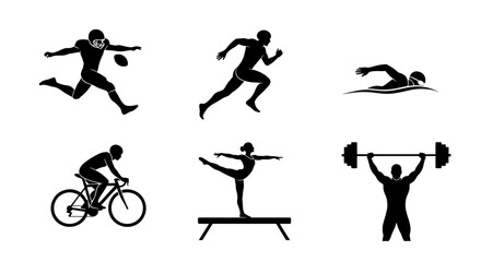 Dynamic sports icons showcase athletic prowess for fitness, teamwork and healthy lifestyle marketing, originally a scalable graphic design element