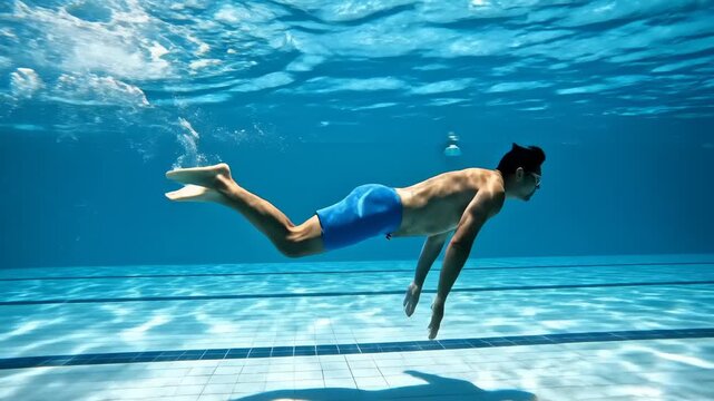 Underwater View of Man Swimming in Swimming Pool