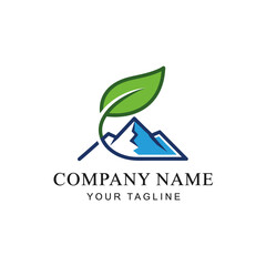 Mountain and Leaf Logo Design for Nature-Inspired Company Branding.