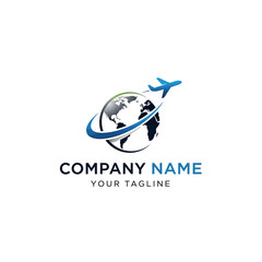 Airplane Flying Around Globe Logo for Travel Company.