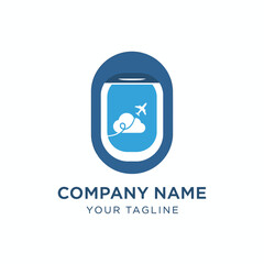 Airplane Window View of Cloud and Plane Logo.