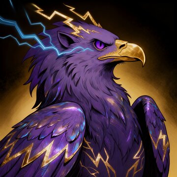 Thunderstrike Griffon: Purple Eagle with Lightning Aura Art