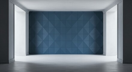 Empty square room with blue geometric pattern Wall Art texture Building facade Architecture details