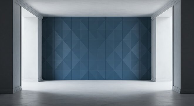 Empty square room with blue geometric pattern Wall Art texture Building facade Architecture details - Powered by Adobe