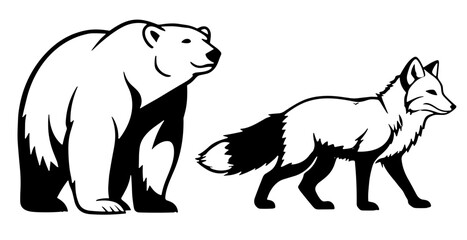 Majestic bear and cunning fox standing side by side symbolizing nature's balance and strength, ideal for wildlife conservation campaigns and educational materials