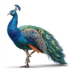 Obraz premium Vibrant peacock displaying feathers nature setting hyperrealistic image gigapixel quality close-up view art concept