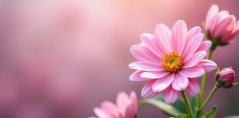 Obraz premium Soft pink chrysanthemum blossoms, delicate floral background , pink background, beauty, close-up