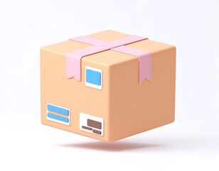 Obraz premium A three dimensional animated illustration of a light brown shipping box secured with pink tape