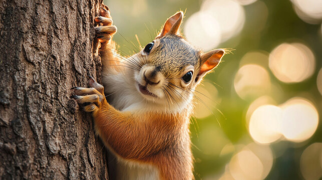 A squirrel climbing a tree captures agility curiosity and the playful essence of wildlife representing nature’s energy movement and the small moments of forest life in vivid detail