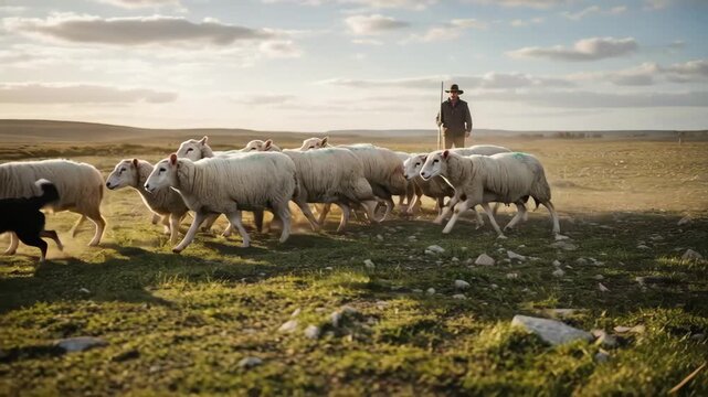 Sheepdog skillfully guided through controlled movement drills demonstrating agility and responsiveness in herding livestock across uneven terrain.