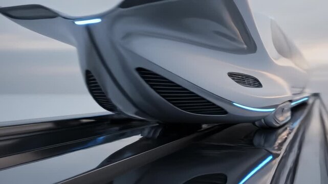 Futuristic Train Traveling on Rails