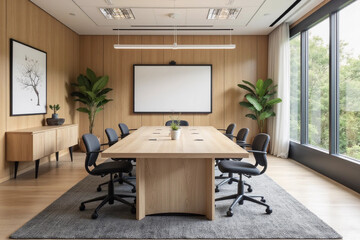 Empty meeting room with modern design.