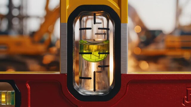 Level Tool Balancing at Construction Site, Close Up