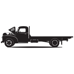 Vintage flatbed truck silhouette black and white