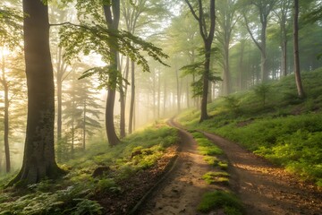 Forest path surrounded by trees and greenery