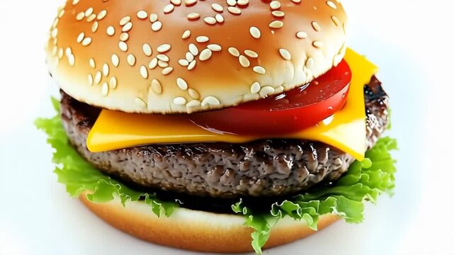 big fresh delicious tasty juicy cheese burger hamburger in brown carton craft papper box on white background