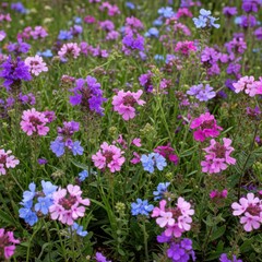 Obraz premium A vibrant patch of delicate purple and pink wildflowers in bloom