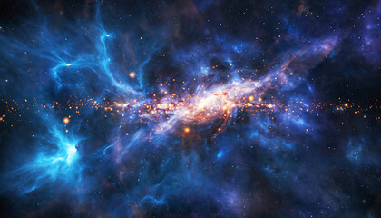 Vast cosmic nebula with glowing stars and galactic core