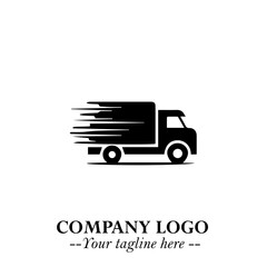 Truck Moving Fast Logo Symbol in Black on the White Background with Dynamic Transport Design