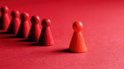 Leadership Concept: Red Game Piece Leading Group on Solid Color Background