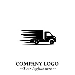 Truck Moving Fast Logo Symbol in Black on the White Background with Dynamic Transport Design
