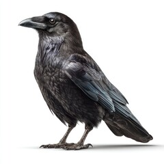 Captivating crow in gigapixel detail nature photography pure white background hyperrealistic view