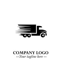 Truck Moving Fast Logo Symbol in Black on the White Background with Dynamic Transport Design