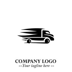 Truck Moving Fast Logo Symbol in Black on the White Background with Dynamic Transport Design