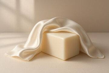 Luxury Square Soap Bar Mockup Draped with White Silk