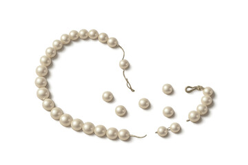Obraz premium Broken pearl necklace scattering luminous beads, symbolizing loss, sadness, and forgotten luxury on transparent background