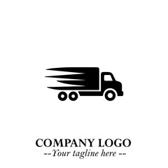 Truck Moving Fast Logo Symbol in Black on the White Background with Dynamic Transport Design