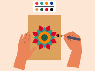 Hand painted colorful flower. Craft vector illustration. Flat illustration concept.