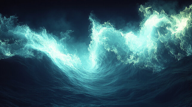 Waves gracefully dissolve into glowing mist, creating a dreamy, ethereal scene with soft light, flowing motion, and a mystical, abstract atmosphere.