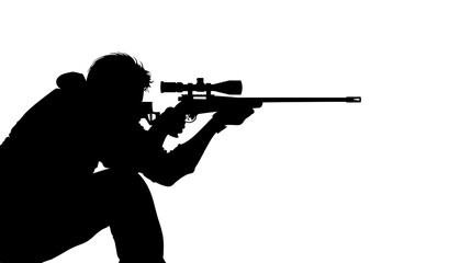 A sniper's silhouette aiming a rifle effectively conveys precision for security-related articles or.