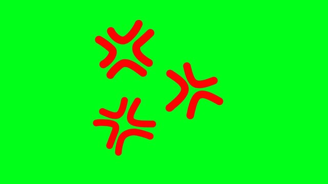 Animated red anger symbols on green screen background. Cartoon emotion effect for video editing, meme, or comic scene overlay