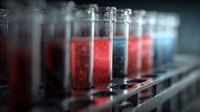 A test tube rack with soft focus highlights scientific research and laboratory work symbolizing precision experimentation discovery and the quiet elegance of modern science in action