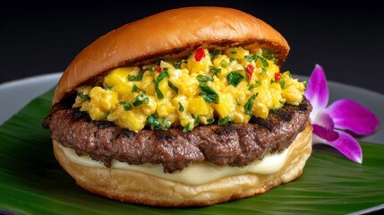 Gourmet Burger Photo: Delicious Mango Salsa & Beef Patty