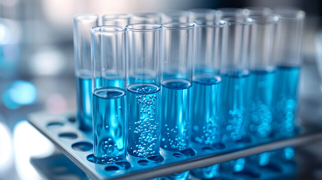 A test tube rack with soft focus highlights scientific research and laboratory work symbolizing precision experimentation discovery and the quiet elegance of modern science in action
