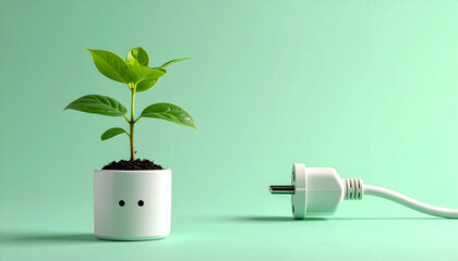 Plant in white pot next to power plug